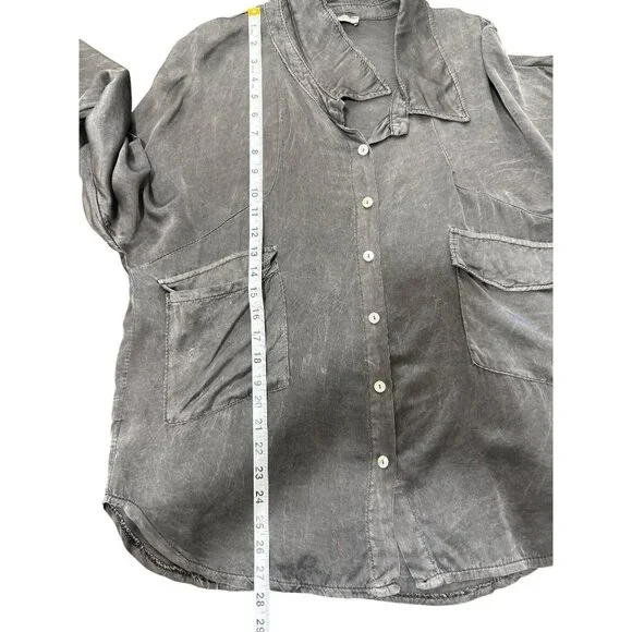 JS Millenium Top Grey Button-Up Long Sleeve Blouse Italy Women One Size Fit All - Picture 6 of 7